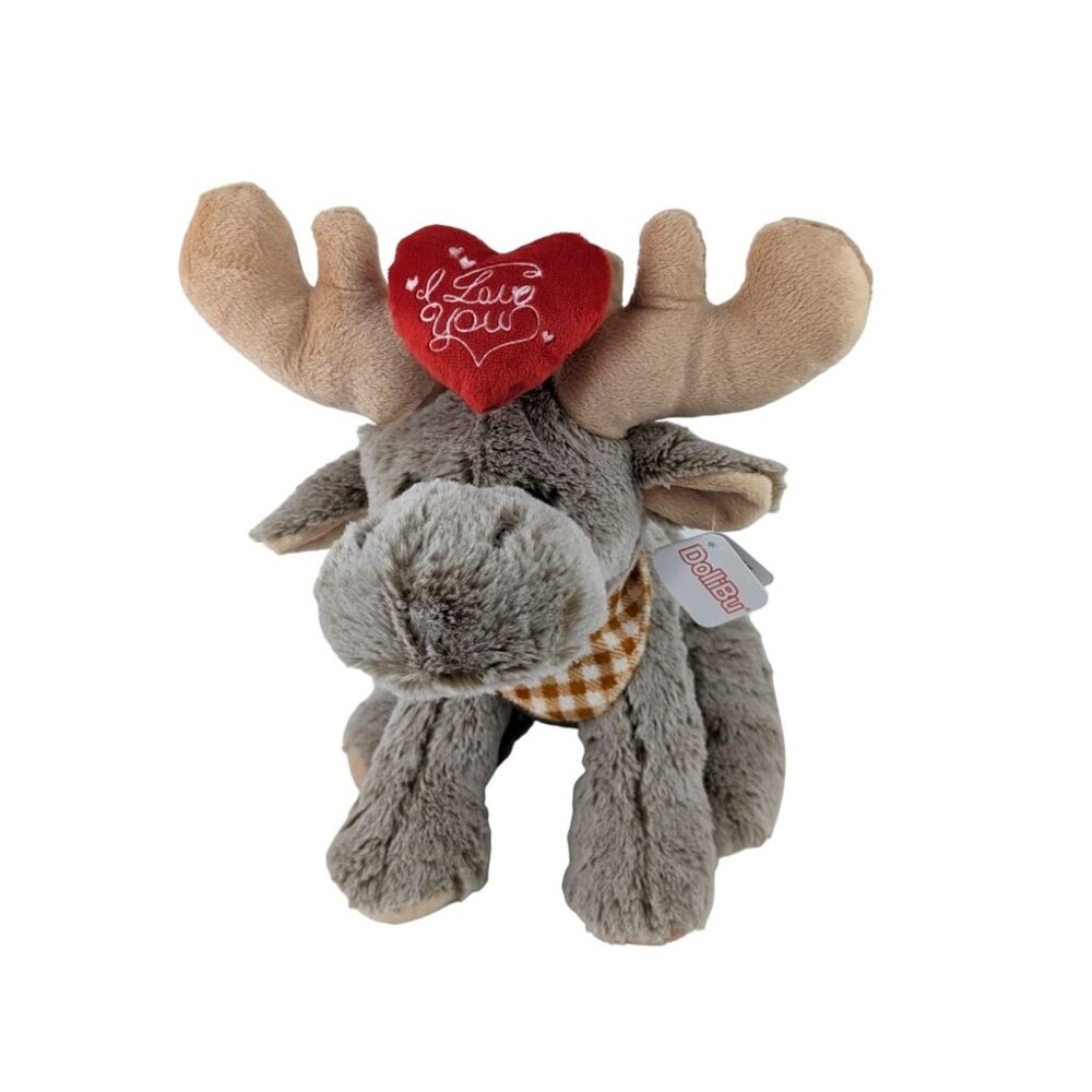 DolliBu Reindeer Moose Plush 12 Inch Valentine Heart‎ I Love You Stuffed Animal